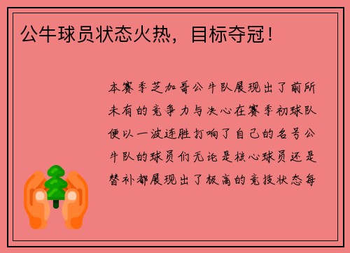 公牛球员状态火热，目标夺冠！