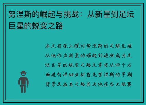 努涅斯的崛起与挑战：从新星到足坛巨星的蜕变之路